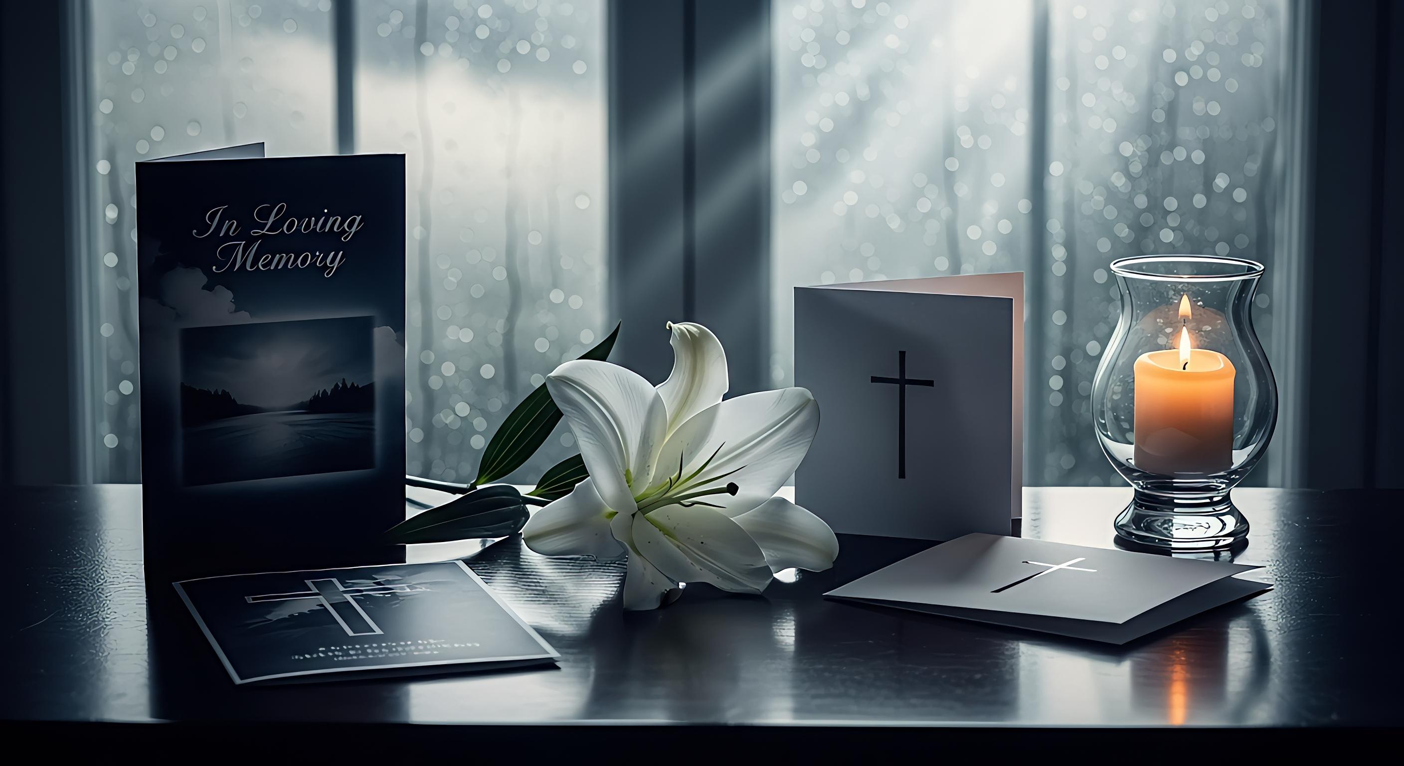 Memorial service pamphlet with photo and respectful design elements